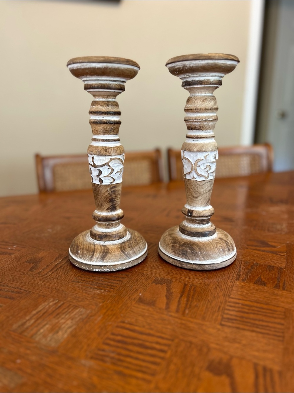 Pair of My Mela Hand-Carved Wooden Pillar Candle Holders – Fair Trade India